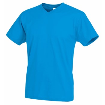 Läs mer om Stedman Classic V-Neck Men T-shirt Blå bomull Medium Herr