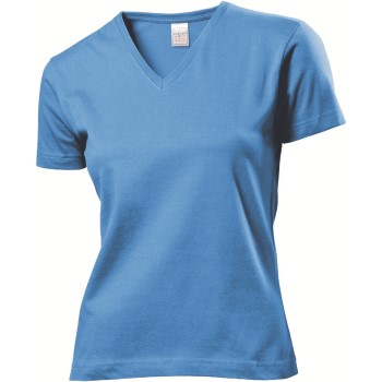 Stedman Classic V-Neck Women T-shirt Ljusblå bomull Medium Dam