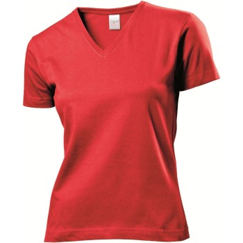 Läs mer om Stedman Classic V-Neck Women T-shirt Röd bomull Small Dam