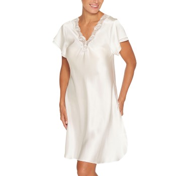 Läs mer om Lady Avenue Pure Silk Nightgown With Lace Benvit silke Large Dam