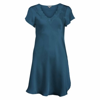 Läs mer om Lady Avenue Pure Silk Nightgown With Lace Petrol silke Medium Dam