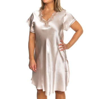 Läs mer om Lady Avenue Pure Silk Nightgown With Lace Champagne silke XX-Large Dam