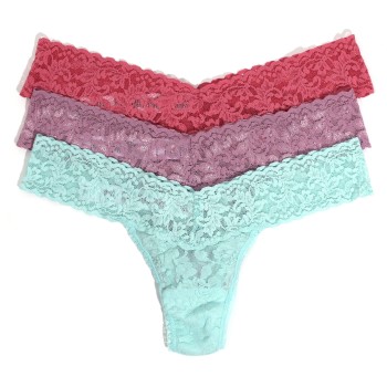 Läs mer om Hanky Panky Trosor 3P Low Rise Lace Thong Blå/Lila nylon One Size Dam