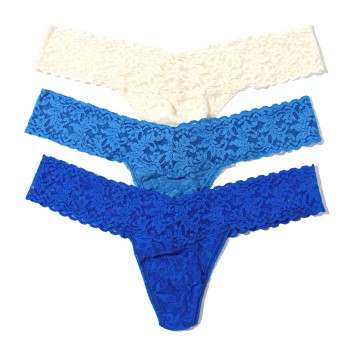 Läs mer om Hanky Panky Trosor 3P Low Rise Lace Thong Blå/Vit nylon One Size Dam