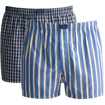 Läs mer om Gant Kalsonger 2P Cotton Stripe Boxer Shorts Marin/Blå bomull Large Herr