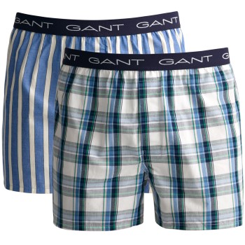 Läs mer om Gant Kalsonger 2P Cotton With Fly Boxer Shorts Vit/Marin bomull Medium Herr