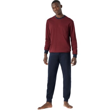 Schiesser Essential Nightwear Pyjamas Crew Neck Röd/Blå bomull XX-Large Herr