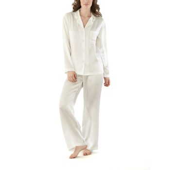Läs mer om Damella Woven Silk Plain Pyjamas Set Elfenben silke Medium Dam