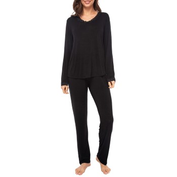 Lady Avenue Bamboo Pyjamas With Lace Long Sleeve Svart Bambu Large Dam | apparel & accessories - clothing - sleepwear & loungewear - pajamas | ModeLejon