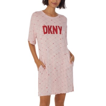 Läs mer om DKNY Less Talk More Sleep Short Sleeve Sleepshirt Rosa viskos Large Dam