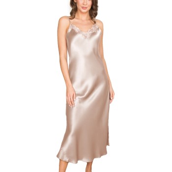 Läs mer om Lady Avenue Pure Silk Long Nightgown With Lace Pärlvit silke Large Dam