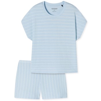 Schiesser Just Stripes Short Pyjamas Ljusblå bomull 36 Herr