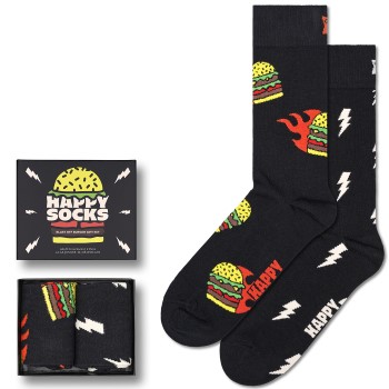 Läs mer om Happy Sock Blast Off Burger Socks Gift Set Strumpor 2P Svart mönstrad Strl 36/40