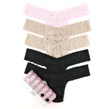 Hanky Panky Trosor 5P Signature Lace Low Rise Thong Svart/Rosa nylon One Size Dam | apparel & accessories - clothing - underwear & socks | ModeLejon