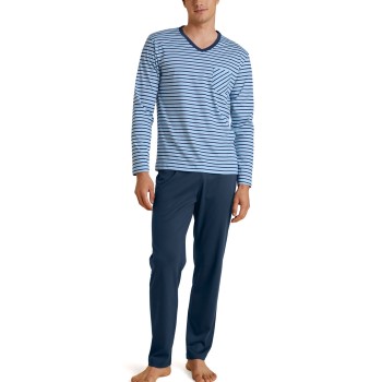 Calida Rekax Streamline V Neck Long Pyjama Blå Mönstrad bomull X-Large Herr