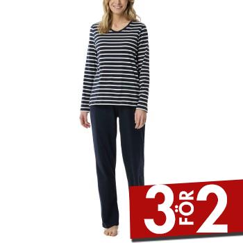 Läs mer om Schiesser Women Straight Leg Long Pyjama Blå/Vit bomull 44 Dam