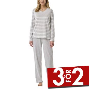 Läs mer om Schiesser Women Straight Leg Long Pyjama Vit/Grå bomull 36 Dam