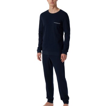 Läs mer om Schiesser Fine Interlock Cotton Long Pyjama Mörkblå bomull X-Large Herr