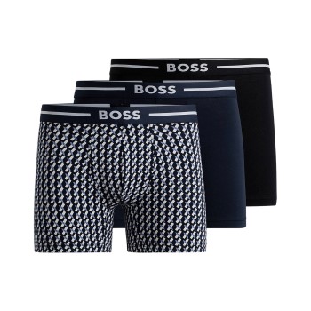 Läs mer om BOSS Kalsonger 3P Bold Design BoxerBr Svart/Blå bomull X-Large Herr