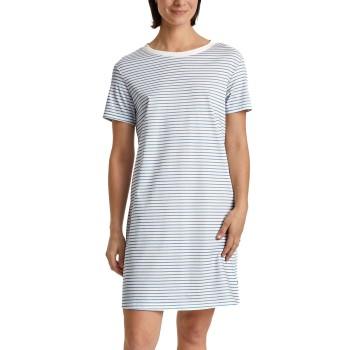 Läs mer om Calida Cotton Stripes Shortsleeve Nightdress Ljusblå Randig bomull Medium Dam