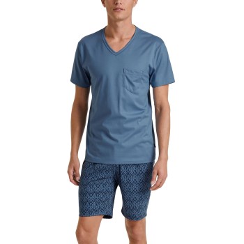 Läs mer om Calida Relax Imprint 2 V Neck Short Pyjama Mörkblå bomull XX-Large Herr