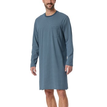 Läs mer om Schiesser Comfort Essential Longsleeve Sleepshirt Blå Mönstrad bomull 54 Herr