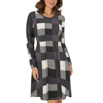 Lady Avenue Bamboo Nightdress Long Sleeve Grårutig Medium Dam | apparel & accessories - clothing - sleepwear & loungewear - nightgowns | ModeLejon