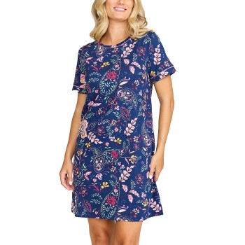 Läs mer om Damella Cotton Short Sleeve Nightdress Blå Mönstrad bomull Large Dam