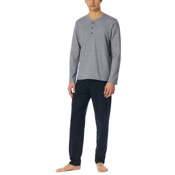 Schiesser Casual Essentials Long Pyjama Button Mörkblå bomull Small Herr | apparel & accessories - clothing - sleepwear & loungewear - pajamas | ModeLejon