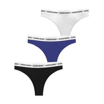 Björn Borg Trosor 3P Logo Thong Svart/Blå bomull Small Dam | apparel & accessories - clothing - underwear & socks - lingerie | ModeLejon