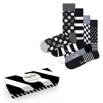 Happy socks Strumpor 4P Black and White Gift Box Svart mönstrad bomull Strl 41/46