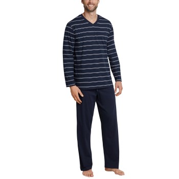 Schiesser Day and Night Long Stripe Pyjama 3XL-5XL Mörkblå bomull 3XL Herr