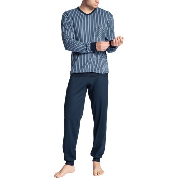 Läs mer om Calida Relax Imprint Pyjama With Cuff Blå bomull Large Herr