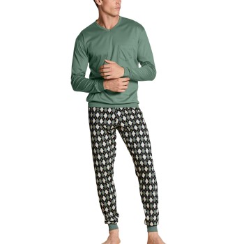 Läs mer om Calida Relax Streamline Pyjama With Cuff Grön Mönstrad bomull XX-Large Herr