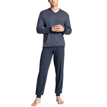 Läs mer om Calida Relax Streamline Pyjama With Cuff Blå bomull Large Herr