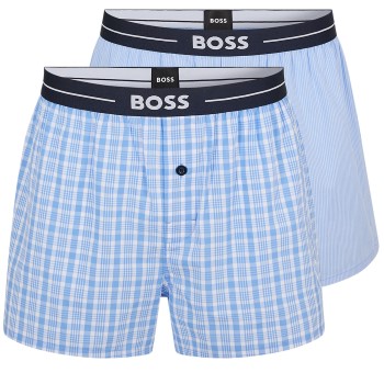 Läs mer om BOSS Woven Boxer Shorts With Fly Kalsonger 2P Blå bomull Medium Herr