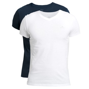 Läs mer om Gant 2P Basic V-Neck T-Shirt Vit/Marin bomull XX-Large Herr