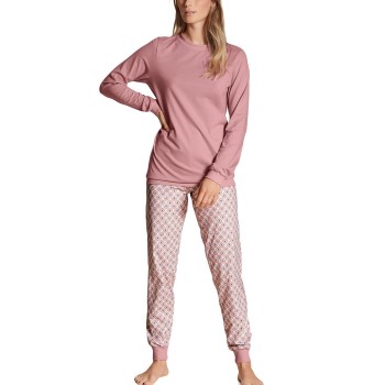 Läs mer om Calida Lovely Nights Pyjama With Cuff Rosa Mönstrad bomull X-Large Dam