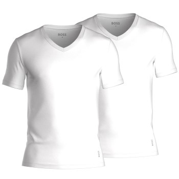Läs mer om BOSS Cotton Stretch Slim Fit V-Neck T-shirt Vit bomull X-Large Herr