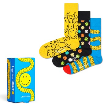 Läs mer om Happy socks Strumpor 3P Smiley Gift Box Blå/Gul bomull Strl 36/40