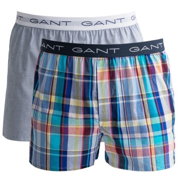 Läs mer om Gant Kalsonger 2P Cotton With Fly Boxer Shorts Ljusblå Rutig bomull X-Large Herr